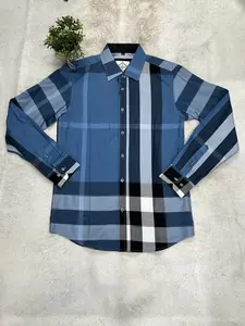Men's Shirt Long Sleeve Checkers Grey Blue-Lt Blue