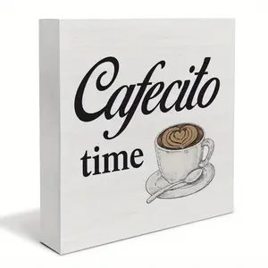 "Cafecito Time" Wooden Box Sign | Latinx Coffee Bar Decor | Kitchen Accent Plaque humorous bathroom funny print room teen room decor Vintage Halloween Tin dollhouse style home decor wall art home decor hall kpop light canvas poster patina home decor humor