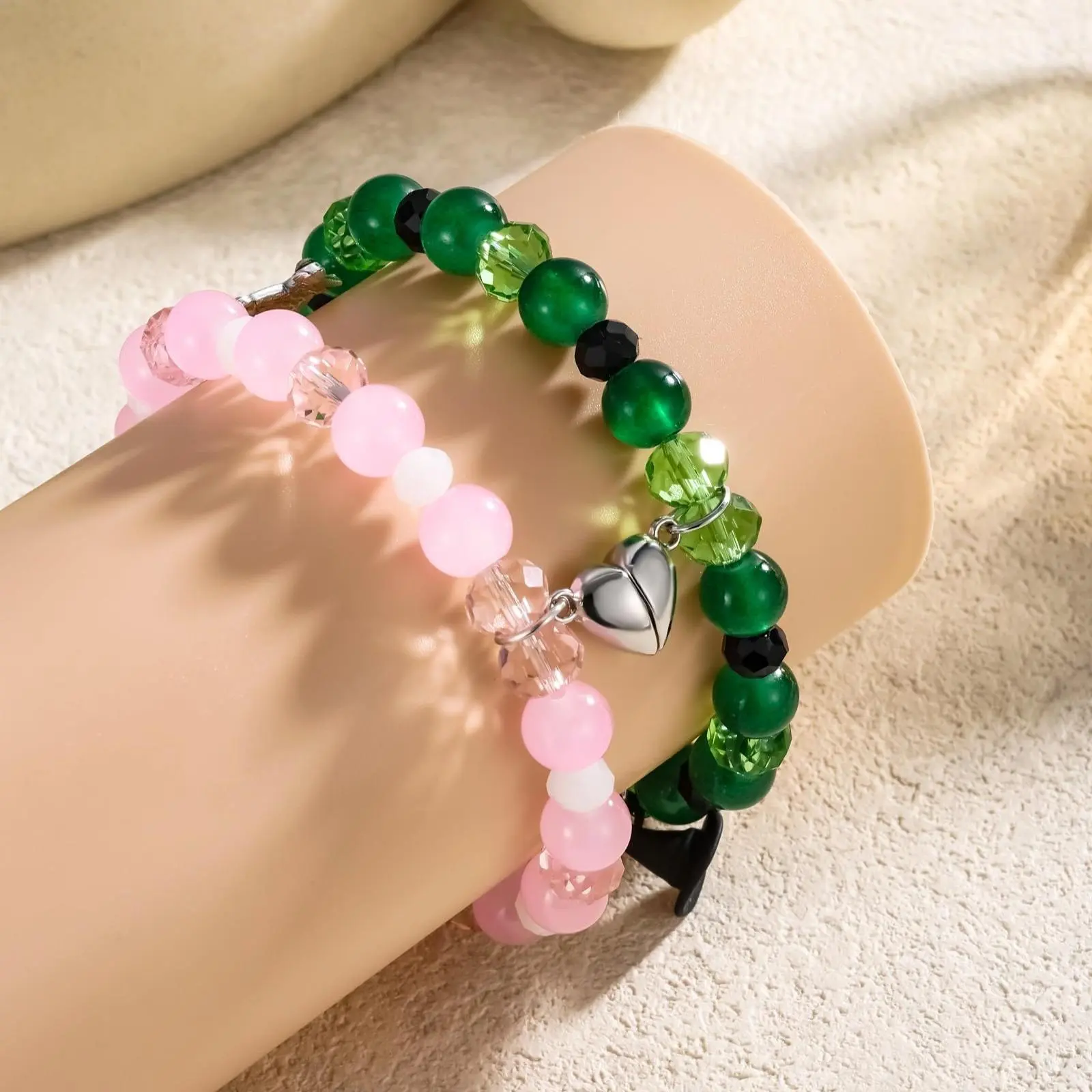 Wicked Friendship Matching Bracelets Valentine's Day gift - Green Pink Bead Matching Necklace, Unisex Alloy Bracelets, Elegant Design, Suitable for Daily Wear