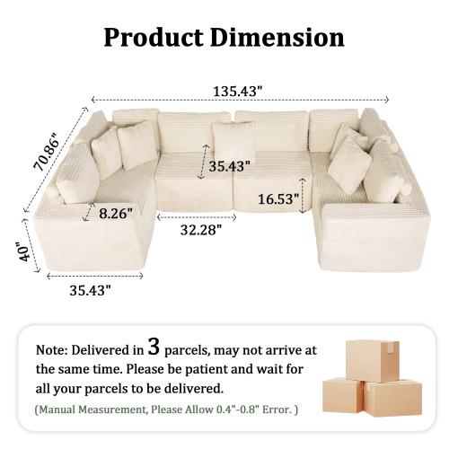 Niccae 135.5-Inch Modular U-Shaped Corduroy Couch - 6-Seater Recliner with Reversible, Freely Configurable Design, Gray Striped Fabric, 3-Pack Shipped Modular Upholstered Living Room Sofa Niccae 135.5-Inch Modular U-Shaped Corduroy Couch - 6-Seater Recliner with Reversible, Freely Configurable Design, Gray Striped Fabric, 3-Pack Shipped Modular Upholstered Living Room Sofa