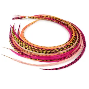 Tequila Sunrise Feather Hair Extensions – Sunset Coral Pink Yellow Feather Mix