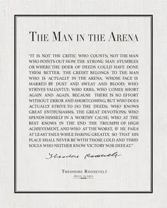 Man in the Arena by Theodore Roosevelt mens office decor Ideal, Gift for Lawyers, Law School Graduates & Judges Daring Greatly Quote, Poster Unframed