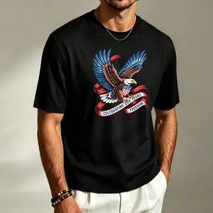 American Style 250th Anniversary T-Shirt | Bald Eagle Shield Print, "Celebrating 250 Years of Freedom" slogan, 100% Cotton Loose Fit, Retro Street Style Men's T-Shirt