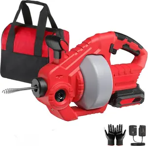 22V Electric Cordless Drain Auger, 25Ft Auto-Feed Plumbing Snake with 2.0Ah Battery & Charger, Drain Snake Clog Remover for Bathroom, Sink, Shower, Sewer Pipe