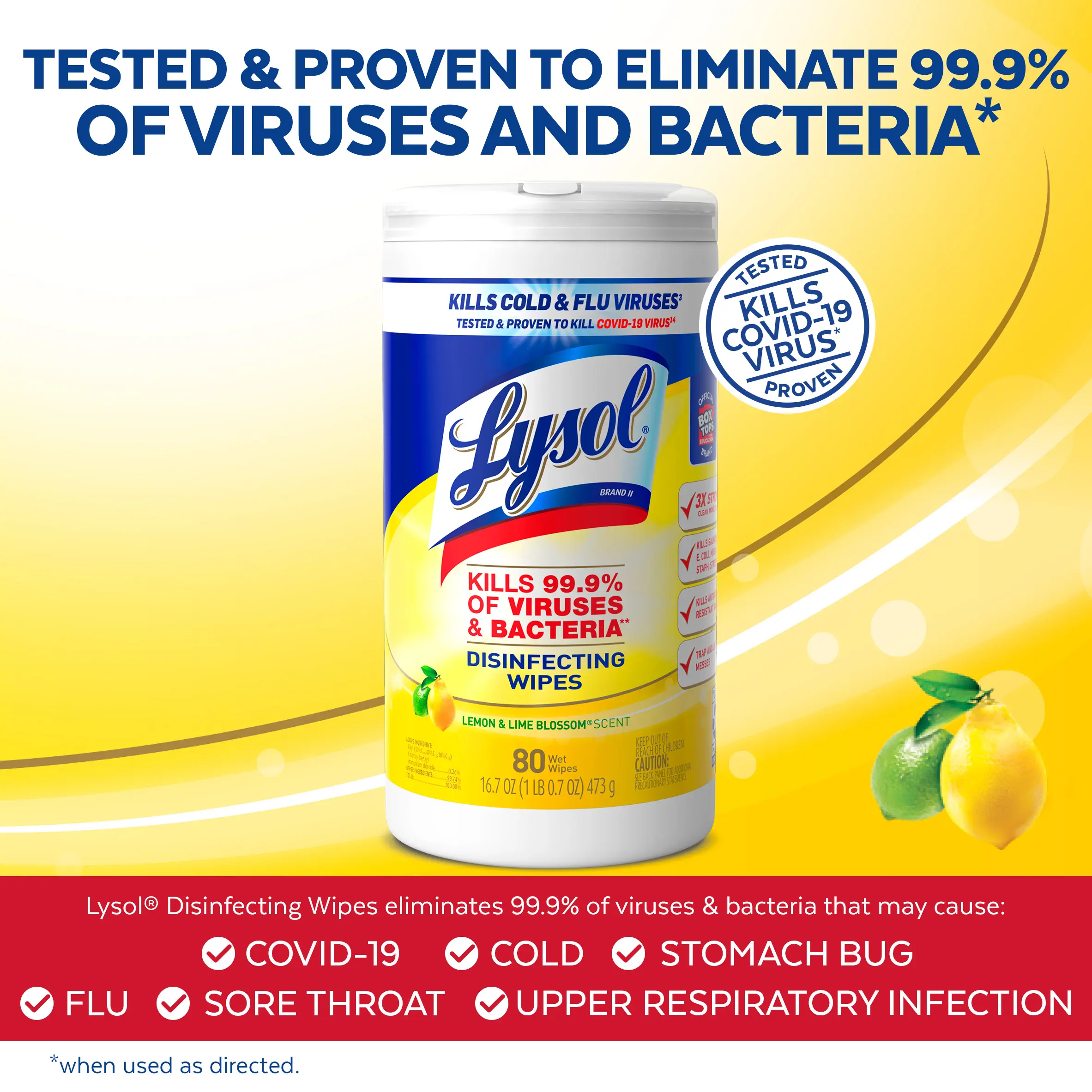80 Count Lysol Disinfectant Wipes, Multi-Surface Antibacterial Cleaning Wipes with Lemon and Lime Blossom Scent, Ideal for Household Use