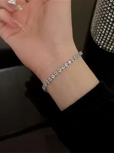 Women's Crystal Rhinestone Decorated Bracelet Elastic Round Bangle, Fashion Wedding Jewelry Unisex Hip Hop Hand Chain Accessory