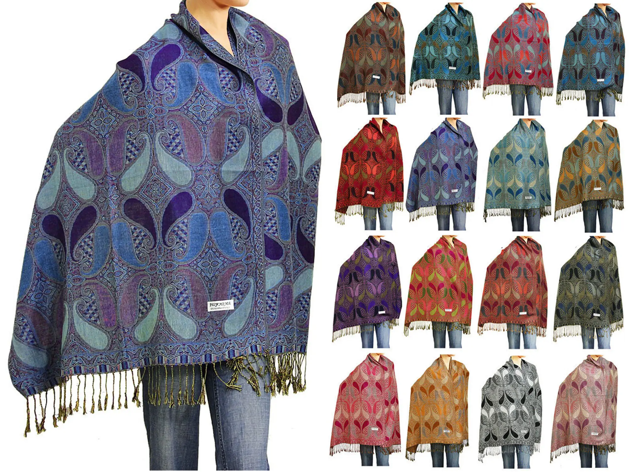 Falari Women's Woven Reversible Paisley Pashmina Shawl Wrap Scarf 80" x 27"