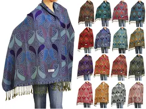 Falari Women's Woven Reversible Paisley Pashmina Shawl Wrap Scarf 80" x 27"