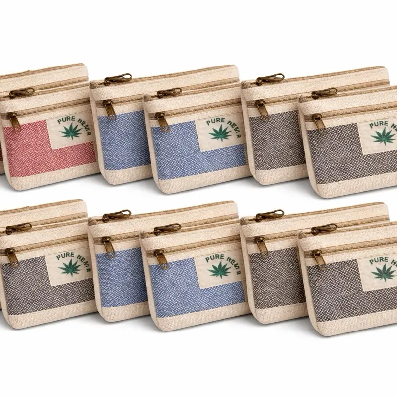 12 Pack Hemp Wallets Wholesale | Zipper Coin Pouch | Bulk Boho Wallets | Festival Resale Item