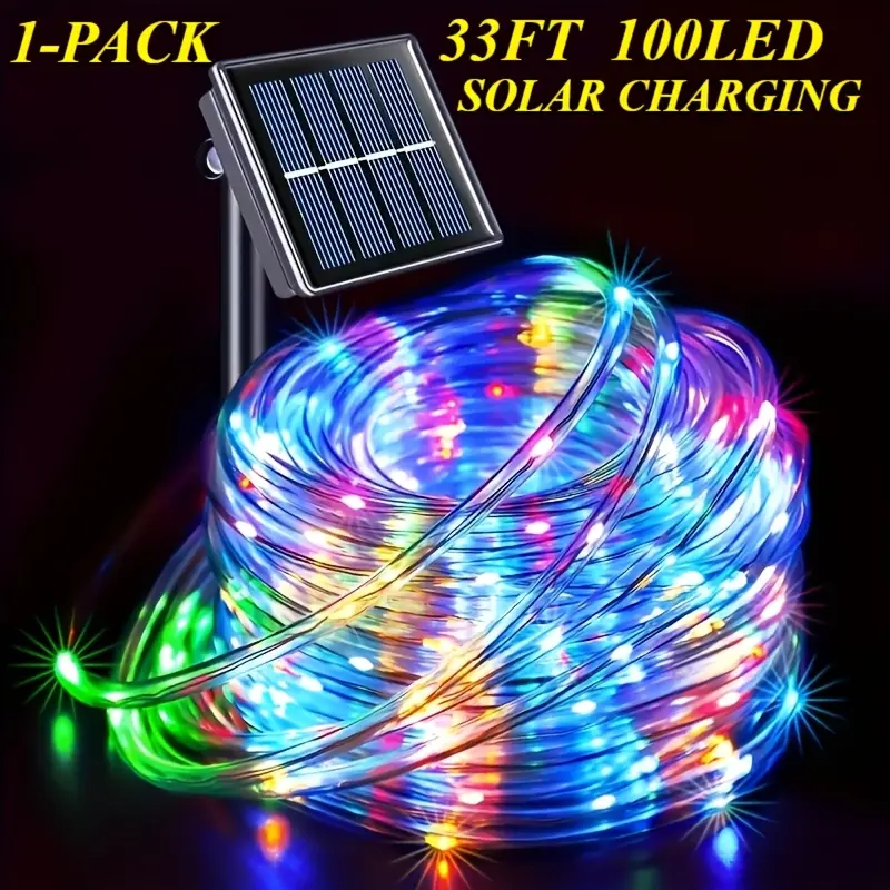 Solar Tube Lights 32Ft 100LED Solar Tube Lights - 1pc Multicolor Variation, 8 Modes, Flexible Clear Outdoor Lights for Garden, Backyard, Patio, Deck, Pool, Tree Decor