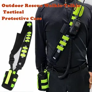 Adjustable Shoulder Strap Bag, Firefighter Walkie Talkie Tactical Reflective Hanging Belt,  Portable Radio Holder Protect Case,Rescue team shoulder strap hand-held walkie talkie communication Portable  large bag