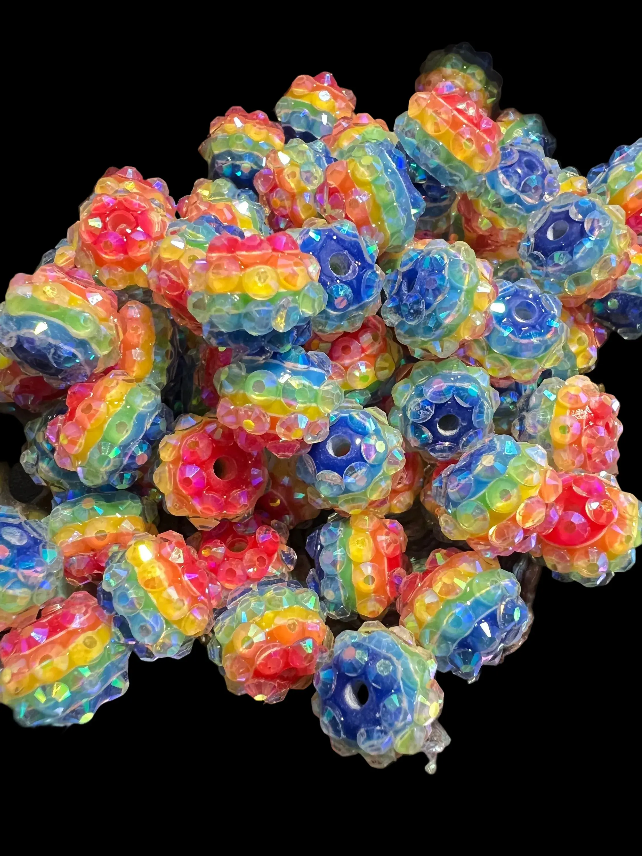R136- (10PCS) 12mm MultiColor Striped Rainbow AB Coated Resin Rhinestone Beads