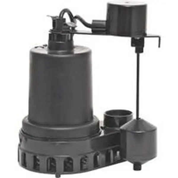 Superior Pump 92372 Vertical Plastic Sump Pump - 0.33 HP (1/3 HP), 115V Motor, 10 ft, 0.4 in Solids Handling, 48 GPM, 2880 GPH, Clog-Resistant Suction, Continuous Duty, Float Switch, Cooler Operating Motor, Iron Threads