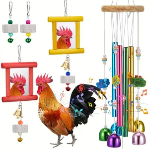 7 Pieces Chicken Toys, Hanging Chicken Wind Chimes, 2 Pieces Chicken Coop Mirror Toys with Bells 4 Pack Beak Grindstones, Hen Chicks Poultry Music Chicken Coop Accessories