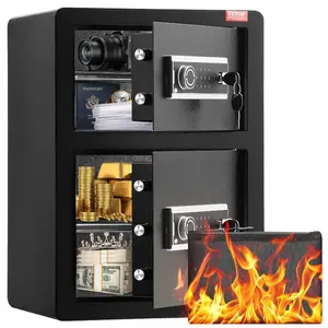fathersdaygift VEVOR Double Doors 3.5 cu. ft Safe Box with Key Lock Password, Safe Lock Box with Fireproof Bag, Key Rack, LED Light and 2 Height Adjustable and Removable Divider for Money, Documents, Jewelry and Valuables, Black