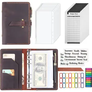 Leather Binder Budget with  Envelopes,  Leather A6 Binder for  Saving Planner,  Envelopes for Budgeting,  Organizer for  - Coffee
