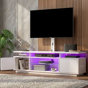 51.2/59.1 Inch Swivel TV Stand with Mount & Power Outlet, Height Adjustable Entertainment Center with LED Light Storage Cabinet, Universal TV Table Fits 32 45 55 60 65 70 Inch TVs for Living Room Home Decor