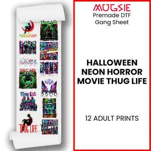 Halloween Neon Horror Movie Thug Life DTF Transfers 22x60 Direct-to-Film Gang Sheets