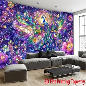 2D Flat, 2D Flat Printing Tapestry, 1pc Festive Party Decor Polyester tapestry, Colorful Peacock Tapestry, Vibrant Exotic Bird Animal Theme Pattern Print Tapestry, Wall Hanging for Home, Garden, Studio & Outdoor Decor, Ideal Creative Gift