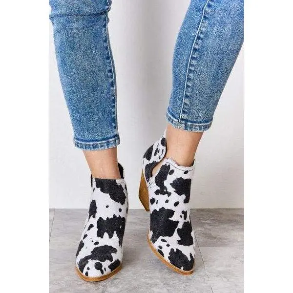 Melody Textured Cow Print Ankle Boots