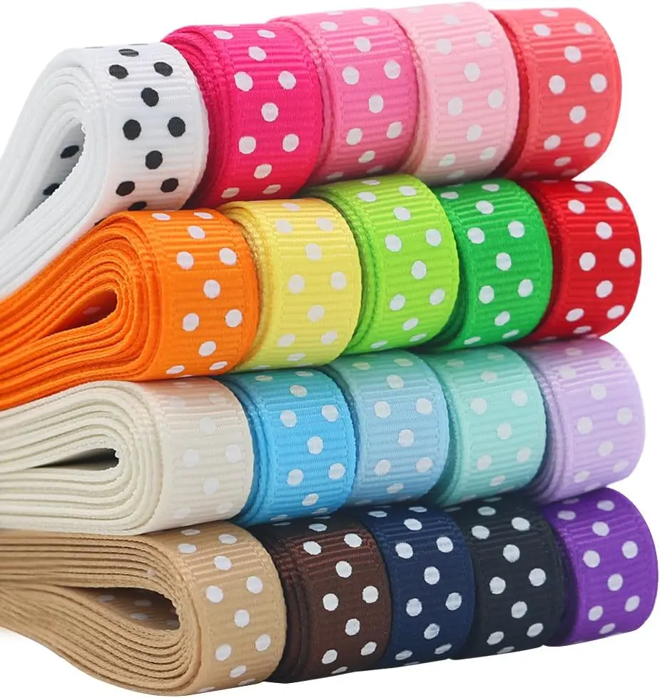 Grosgrain Ribbons for Crafts Gifts Wrapping 3/8" Boutique Polka Dot Fabric Ribbon 40yd (20 x 2yd)