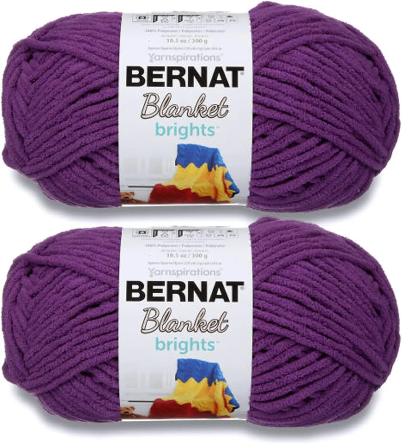 Bernat Blanket Brights "Pow Purple" Chunky Crochet Yarn, 2-Pack OEKO-TEX Safe Polyester Yarn, 300g/10.5oz Each, Super Bulky Weight #6, 220 yd per Skein for Crafting