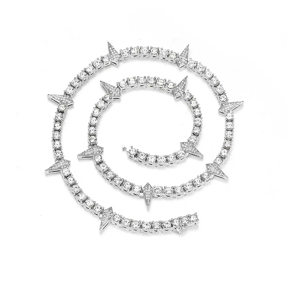Jemant Spikes Iced Out Chain Necklace For Men Women Gold Silver Cubic Zirconia Tennis Chain Shiny Trendy Hip Hop Cool Rapper Hippie Shiny Panther Paw Choker Necklace Street Wear 18/20/22/24 Inch Chain Cosplay Wakanda King Halloween Christmas Jewelry Gift