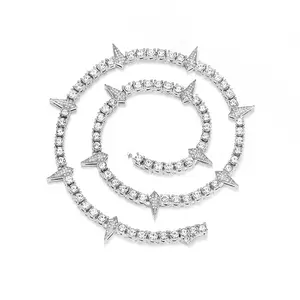 Jemant Spikes Iced Out Chain Necklace For Men Women Gold Silver Cubic Zirconia Tennis Chain Trendy Cool Rapper Hippie Shiny Panther Paw Choker Necklace 18/20/22/24 Inch Chain Cosplay Wakanda King Halloween Christmas Jewelry Gift