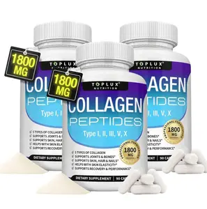 Toplux Nutrition 5 Types Collagen Peptides Complex 1800mg, US Made Dietary Supplement, Supports Beauty & Fitness, 90 Capsules