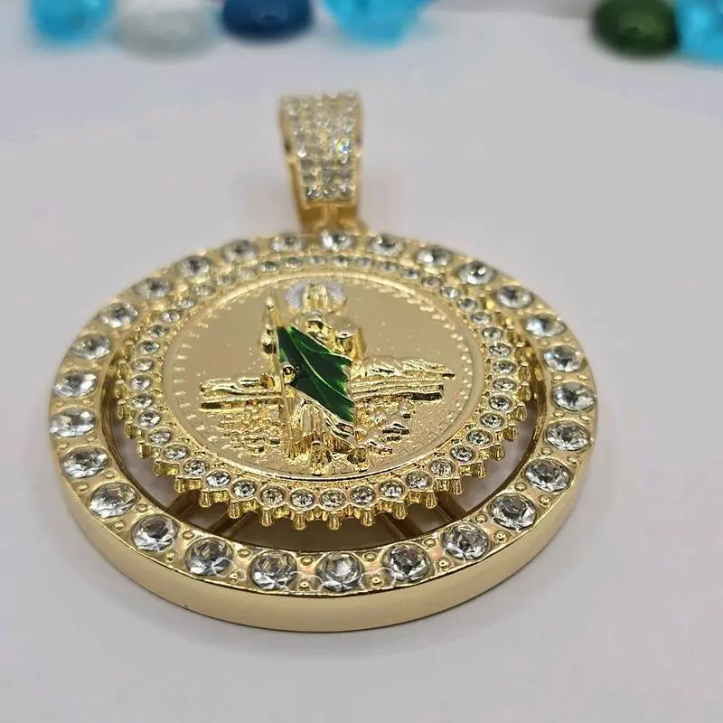 SAINT JUDE religious pendant rotable 60MM gold-plated with clear stone's NO CHAIN SAINT JUDE religious pendant rotable 60MM gold-plated with clear stone's NO CHAIN