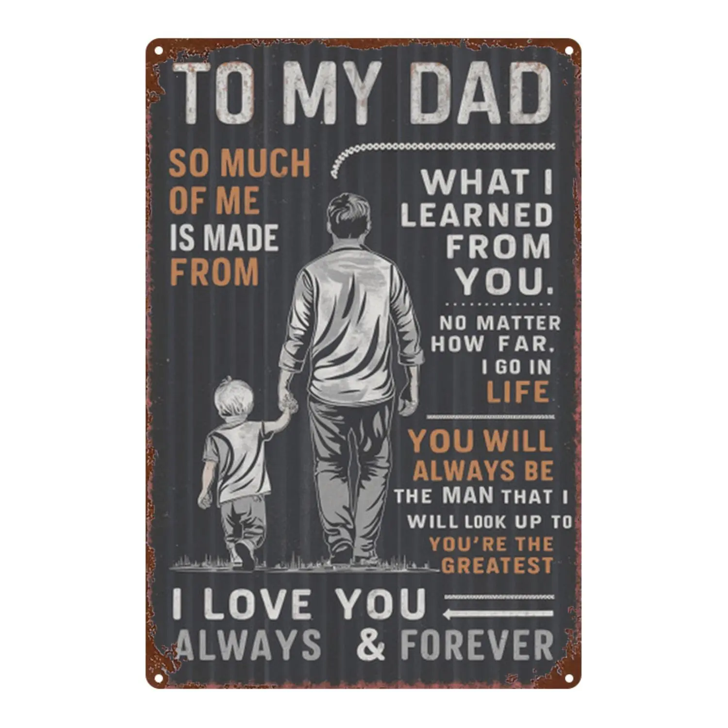 1pc Dad Metal Sign - Father'S Day Gift from Son/, Dad Quote Wall Art with & Father Silhouette, Rustic Vintage Tin Plaque for Home, Garage, for Cave - 8X12 Inch (20X30Cm) - to My Dad, & Forever