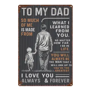 1pc Dad Metal Sign - Father'S Day Gift from Son/, Dad Quote Wall Art with & Father Silhouette, Rustic Vintage Tin Plaque for Home, Garage, for Cave - 8X12 Inch (20X30Cm) - to My Dad, & Forever