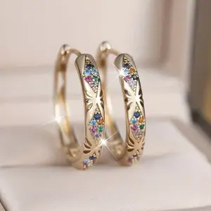 A Pair of Women Classic, Luxurious Elegant and Versatile Exquisite Jewelry Inlaid with Multicolor Zircon Vintage Hoolow Out Design , Perfect for Parties, Weddings, Daily Wear and Mother's Day Gift
