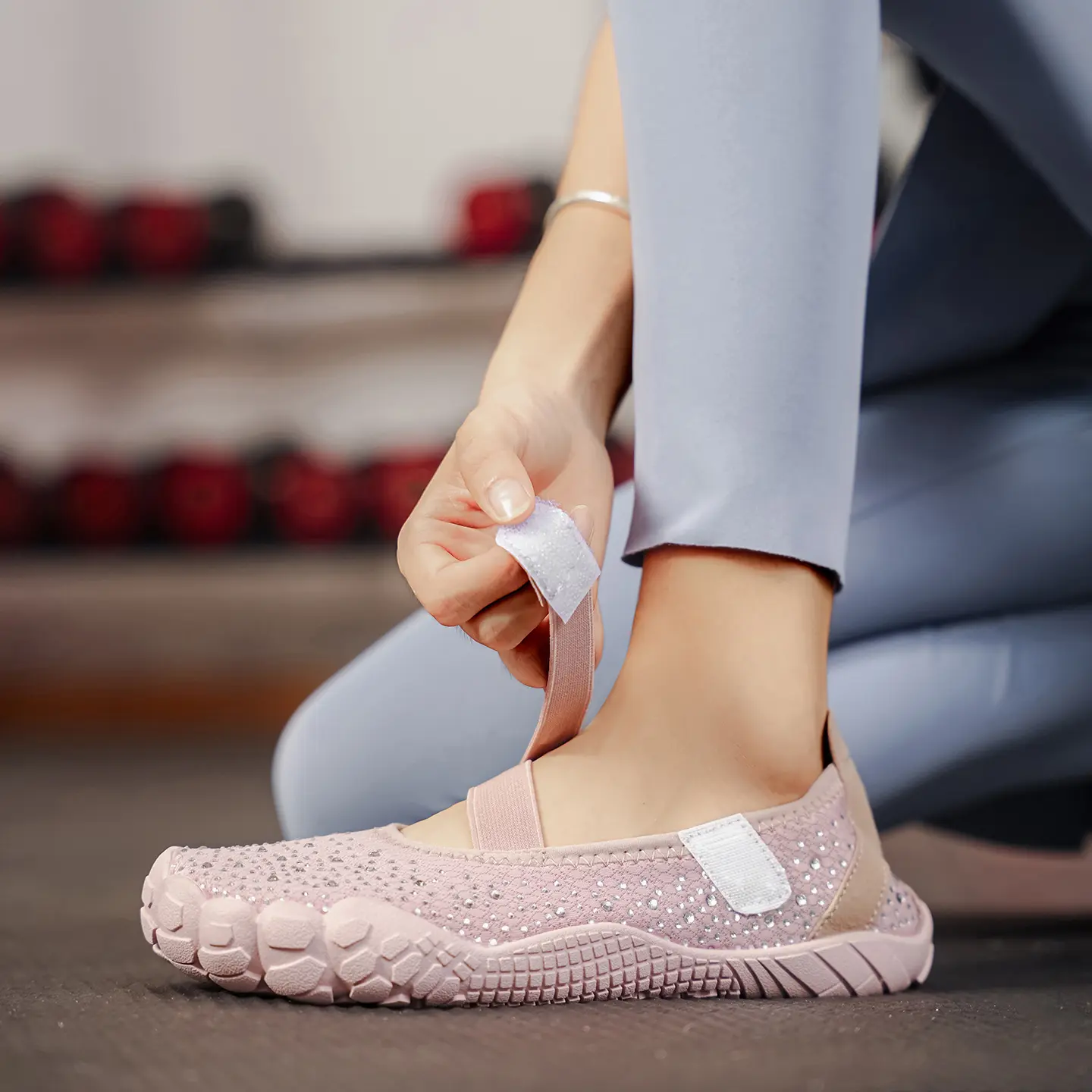 Women Rhinestone Mary Jane Barefoot Shoes Wide Toe Box Soft Sole Casual Walking Flats