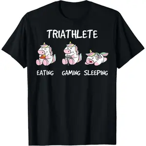 Gamer Triathlete Funny Gaming Unicorn Playing Video Game T-Shirt - Casual Black Tee with Fun Graphics for Gaming Lovers