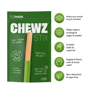 CHEWZ STIX - Mint Flavored Chewable Stix – Natural, Sugar-Free, Zero Calorie, Fresh Breath, 5 Pack