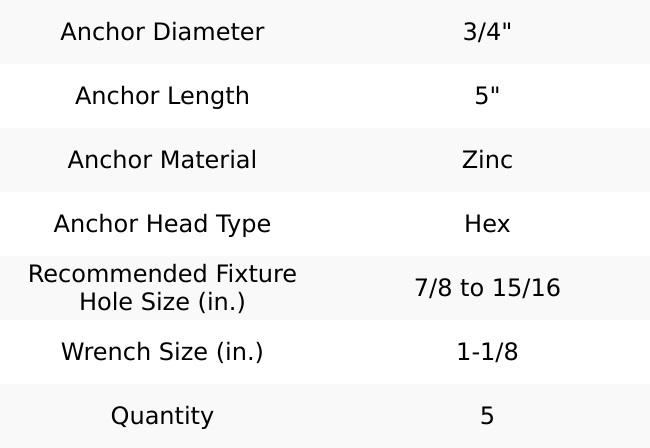 Simpson Strong-Tie THD75500H Titen HD (3/4" x 5") Heavy-Duty Screw Anchor - Zinc Plated (5 Pack) Simpson Strong-Tie THD75500H Titen HD (3/4" x 5") Heavy-Duty Screw Anchor - Zinc Plated (5 Pack)