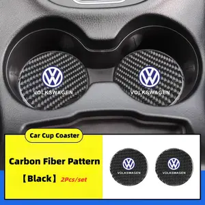 2 Pcs Car Carbon Fiber Cup Mat, Universal Vehicle Cup Holder Liner, Dirt-Resistant Decorative Pad, Suitable for All Volkswagen Models, Auto Accessories