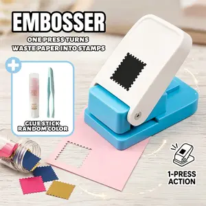 Stamp Shape Paper Puncher for DIY Journaling Scrapbooking, Portable Handheld Sticker Maker Cutter, Upcycling Tool for Coffee Cups, Manual Embossing Machine, Craft Gift for Hobbyists & Students, Free Glue Stick & Tweezers Included