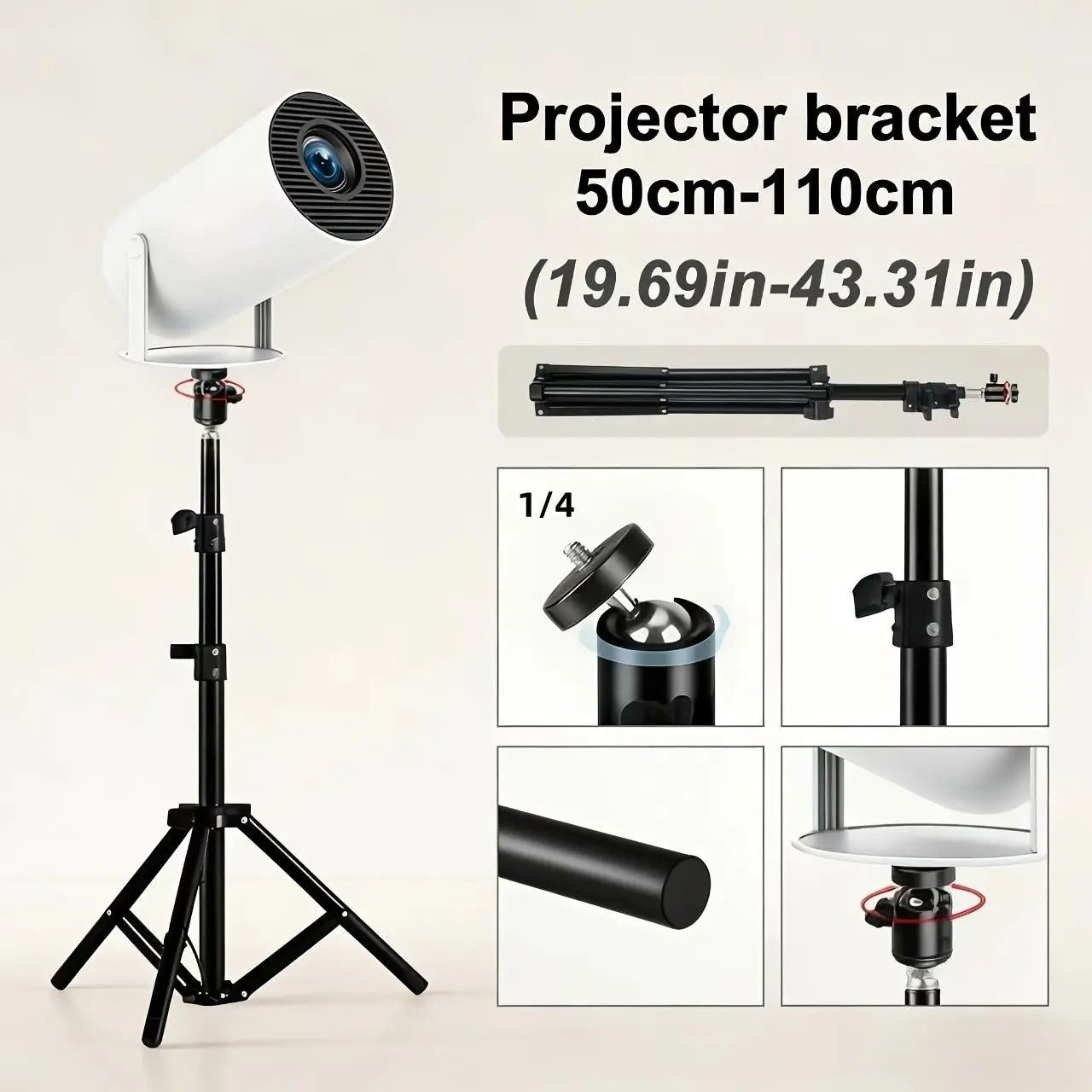 55cm/21.7inch Universal Projector Stand, Projector Bracket, No Drilling Portable Home Floor Stand, Thickened Adjustable Tripod Base, Easy Setup