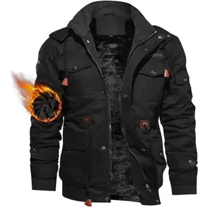 Men's Winter Jacket Cotton Military Jackets Fleece Lined Thick Work Coats Warm Cargo Jackets with HoodedGift