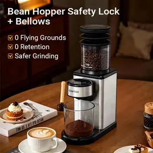 Qawtor Conical Burr Coffee Touch Edition Electric Coffee Bean Grinder – 25 Grind Settings, Precision Timing Control, Anti-Static Design, Compact Build with Air Blower, 200W Power Output
