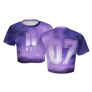Kpop Returning in 2026 ARIRANG BT21 Band Graphic Crop Top for Women，Retro World Tour 2026 Merch Gifts, Bangtan Come Back Basketball Jersey Tee Gift，V Jungkook Jimin，Soft Casual Concert T-Shirt for Fans XS-XXL Purple