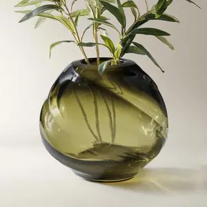 Z Gallerie Dylan Glass Vase - Muted Olive Flower Arrangement Vase Modern Plant Vase Handmade Porcelain Vases