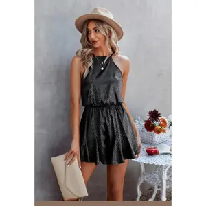 Sleeveless Leopard Rrint Ruffle Short Romper
