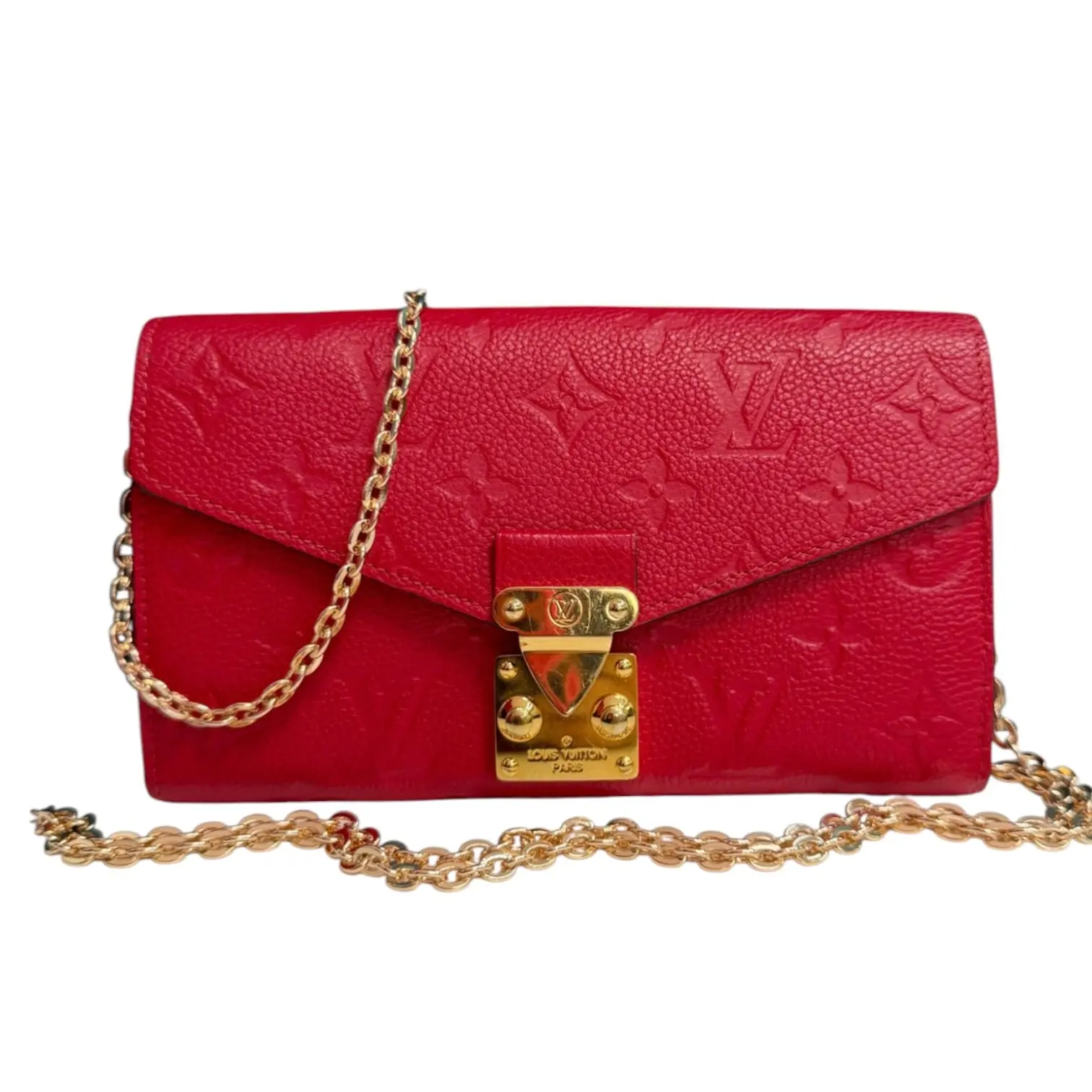 Pre-owned Louis Vuitton leather Crossbody Bags Red Empreinte Metis Wallet with Chain