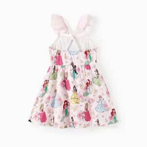 PATPAT Toddler Girls Disney Princess Print Dress, Ruffle Strap Crisscross Back Sundress, Pink Casual Summer Dress for Little Girls