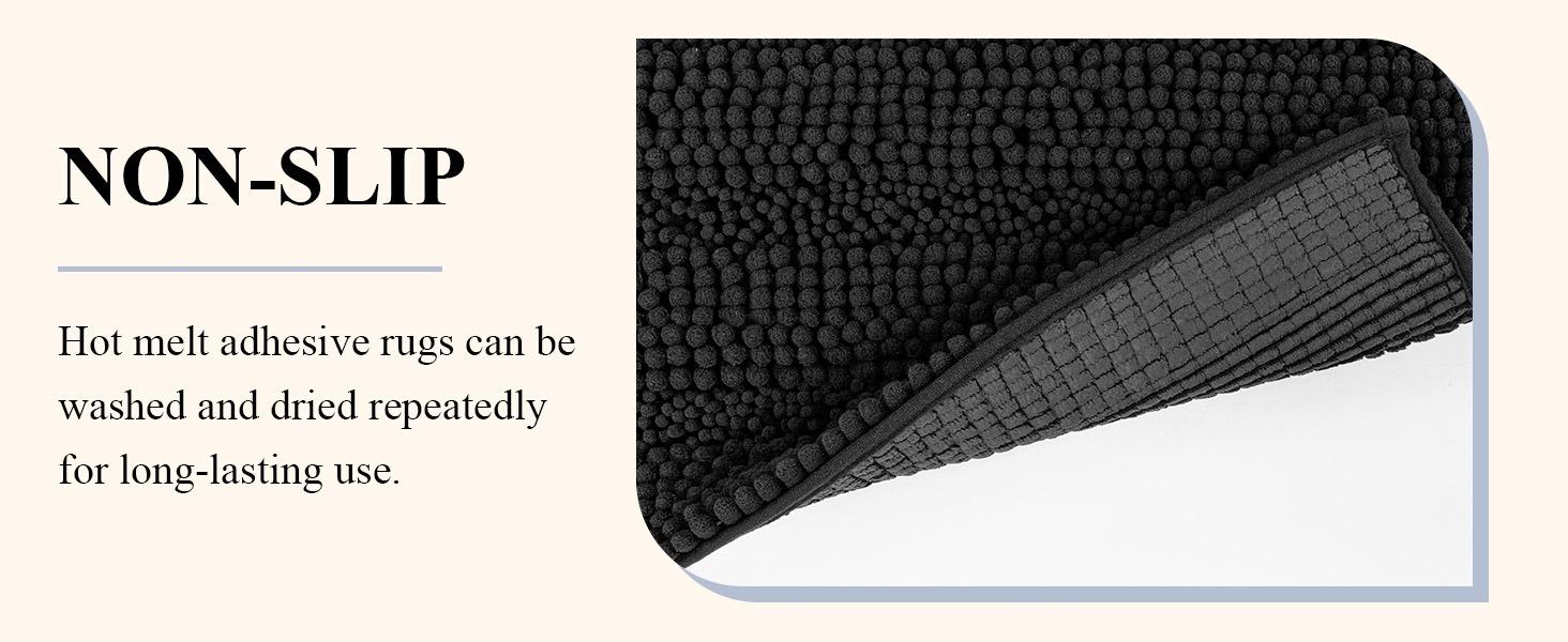 [Back to School] HEBE 3-Piece Non-Slip Washable Chenille Bathroom Rugs Sets with U-Shaped Toilet Mat, Super Absorbent Thick Plush Bath Mats for Shower & Tub Area, Bathroom Accessories