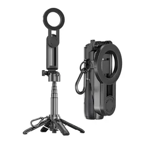 2025 4-in-1 Multifunctional Magnetic mini Selfie Stick with 360° Rotation Compact Stylish Wireless Bluetooth Control Magnetic Phone Holder for Selfies Video Recording Vlogging Compatible with Most Phones - Stabilizer Camera, Maxinum extend to 16 inches