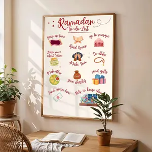 2D Flat, 1pc  TodoList Islamic Calendar of Actions Chart - & English Translation Muslim Prayer Planner Poster, Eid Mubarak Decorations Suitable for Home, ,  Decor - Eid Gift, Islamic Wall Art for  Decorations, 2D